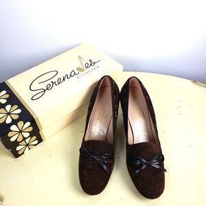 Women's Serenades By Florshiem Brown Suede Leather Short Heel Pump SZ 6B